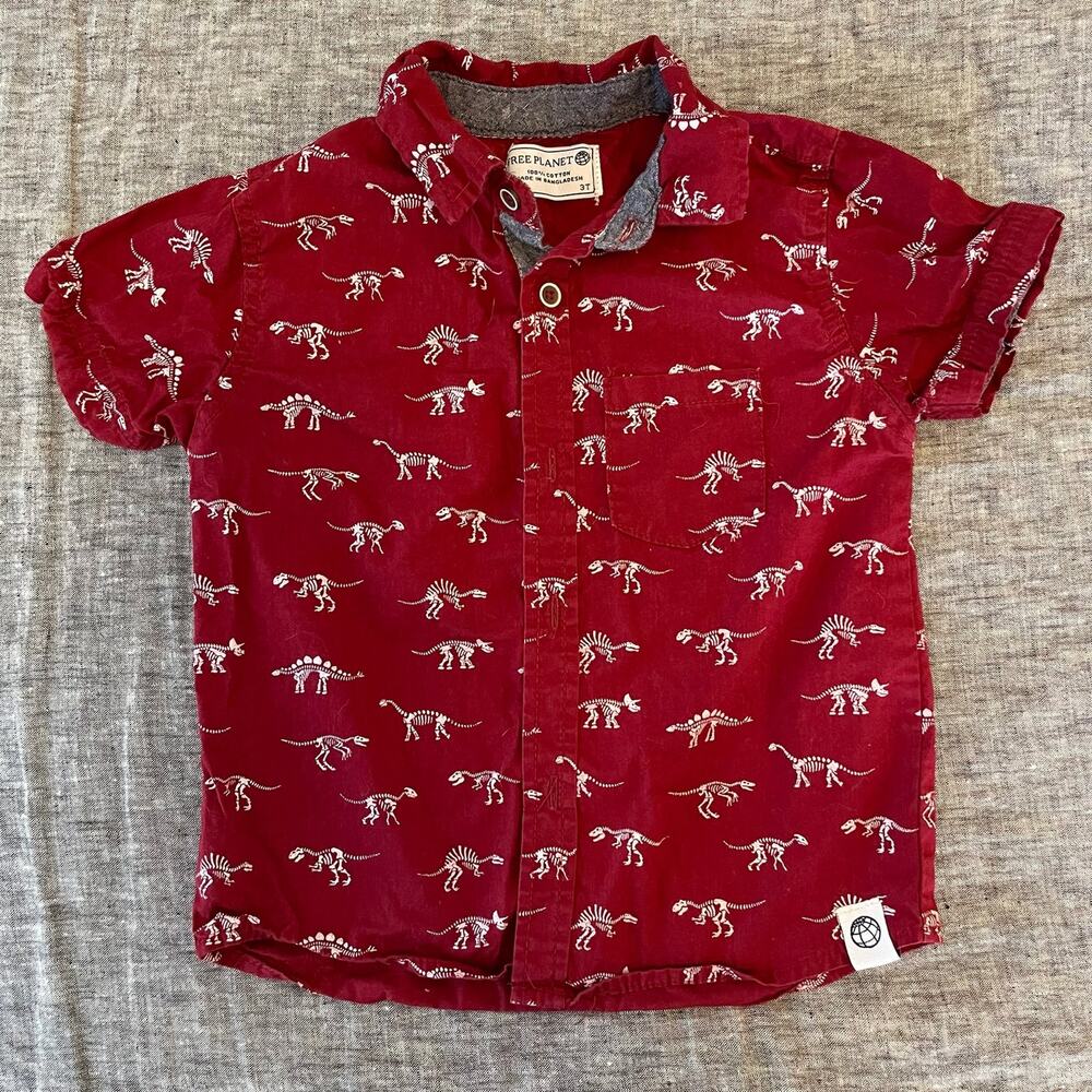 Free Planet Kids/Toddler Dinosaur Button Down Shirt 3T